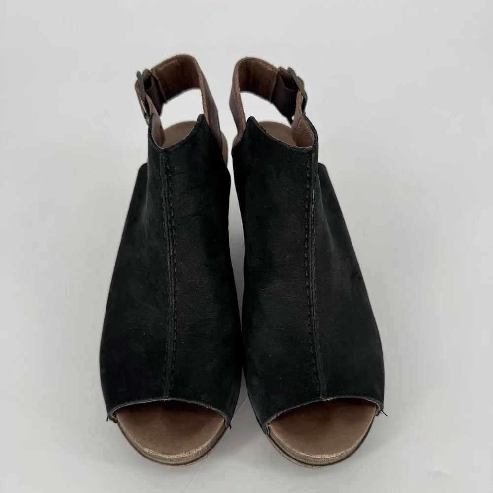 Dansko Reggie Black‎ Nubuck Leather Slingback Peep Toe Clogs Sandals Heels EU 38